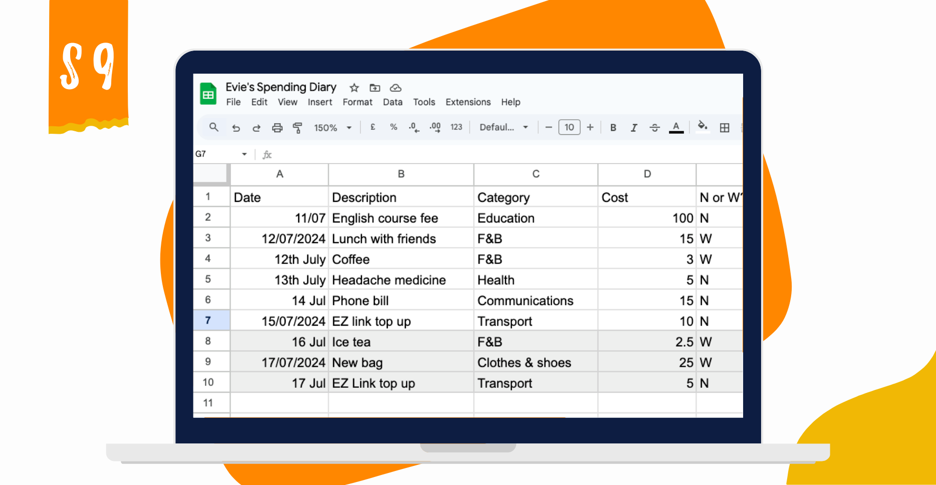 IYTS spending diary template